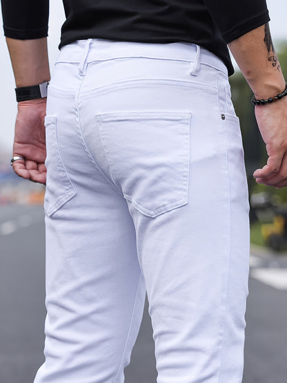 Slim Fit Chic Jeans, Men's Casual Street Style All Match Stretch Denim Pants With Pockets