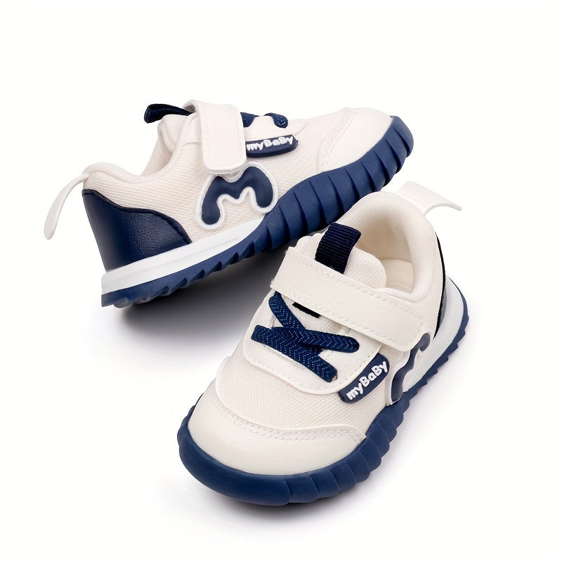 Trendy Design | Breathable Mesh & Non-Slip Sole Sneakers for Youngsters - Stylish Pink & Blue Low-Top Walking Shoes with "Mama Needs Coffee" Patch, Perfect for Spring & Summer Outings