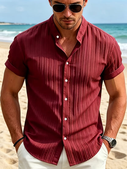 Men's Casual Athletic Short Sleeve Shirt with Stand Collar