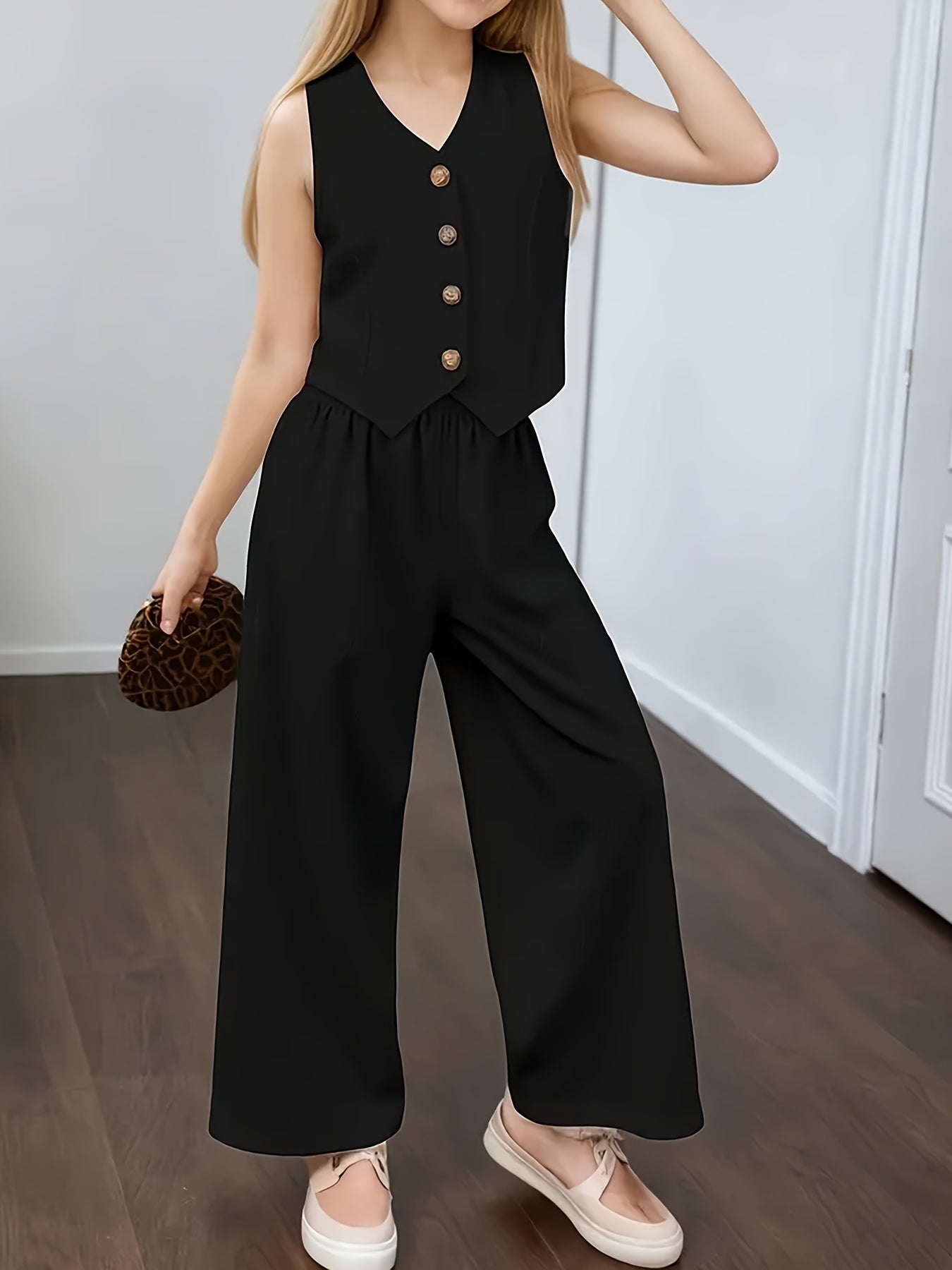Girls' Summer Sleeveless Vest & Wide Leg Pants Set