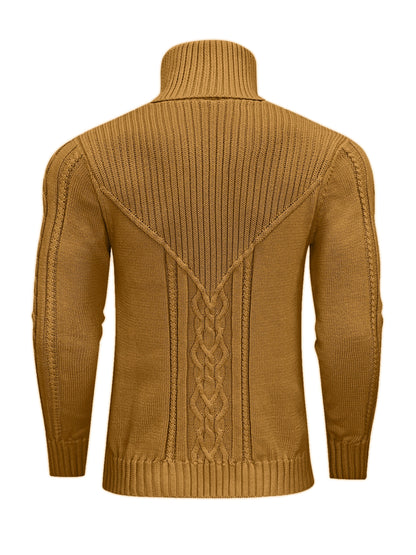 Men'S Casual Winter High Neck Turtleneck Sweater | Black Solid Color, Medium Stretch Fabric, Regular Fit, Hand Wash Only, Sleek Knitwear, Long Sleeve, Rib-Knit Detail