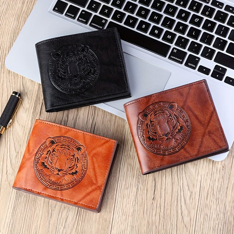 1pc of PU Leather 2-fold Wallet, Men's Money Clip with Animal Pattern Embossing, Suitable for Storing IDs, Credit Cards, and Coins, an Ideal Gift, Slim and Lightweight Coin Purse, Available in Black, Brown, and Coffee Colors
