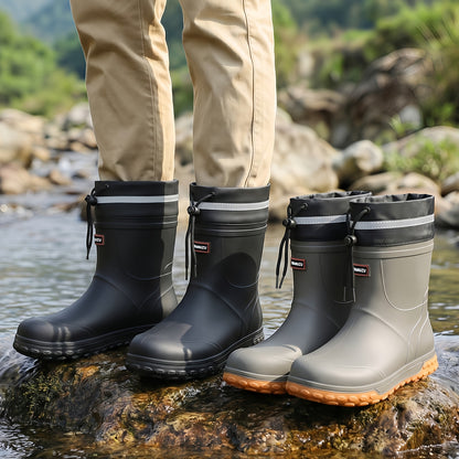 Men's Waterproof Short Rain Boots with Non-Slip Thick Sole