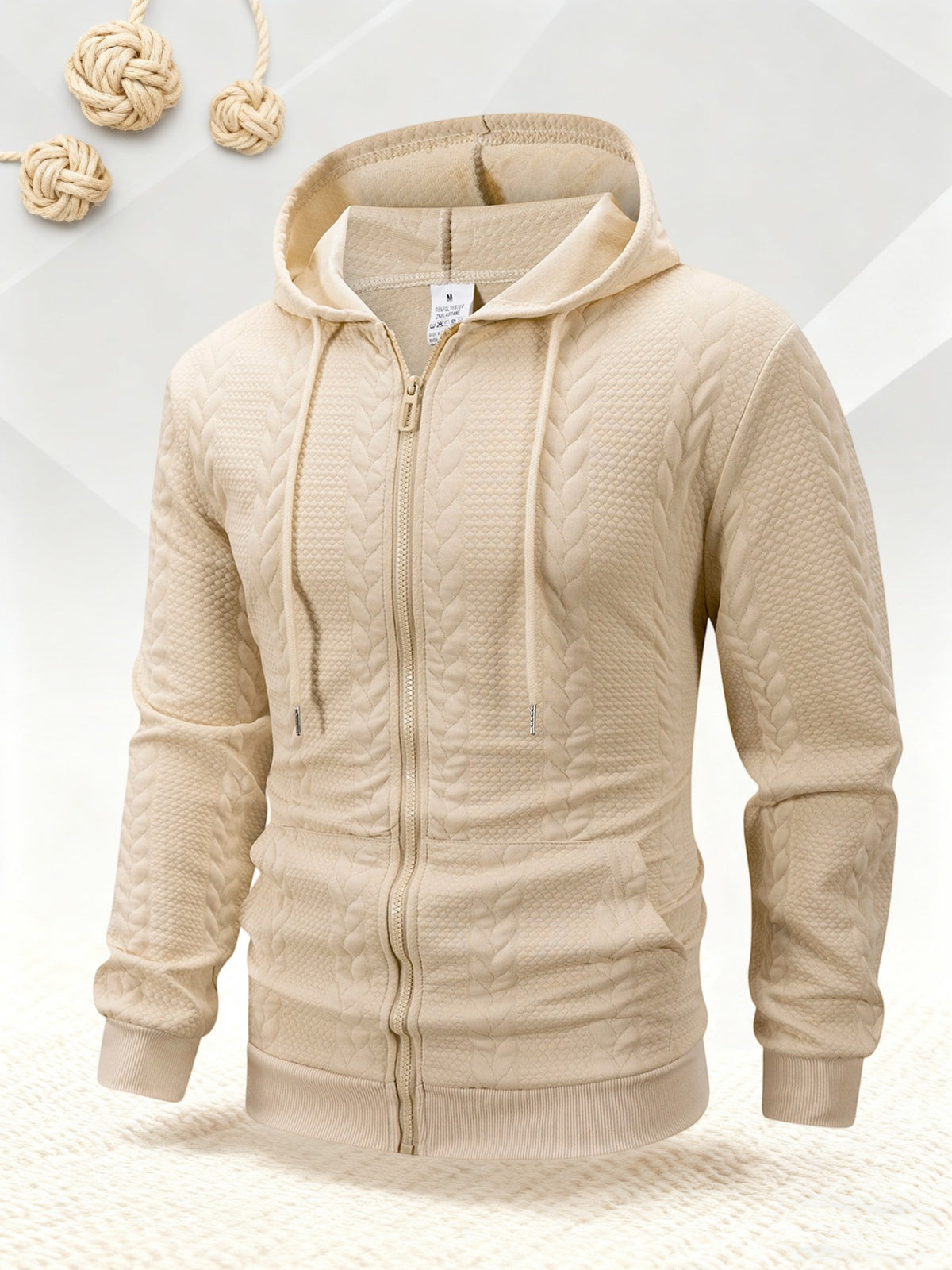 Men's Autumn Winter Hooded Textured Fleece Jacket with Zipper