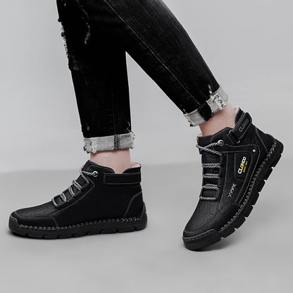 Men's Warm Lined Chukka Boots Lace-Up Rubber Sole Winter Shoes