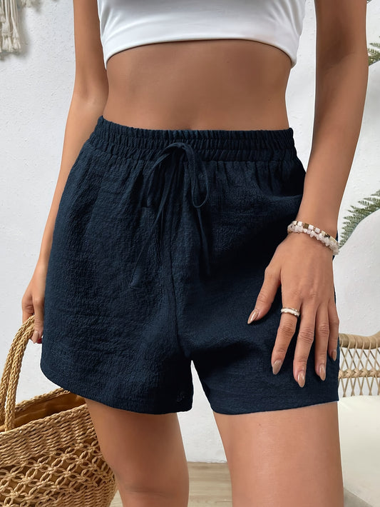 Women's Casual Polyester Shorts With Drawstring Waist, Breathable And Comfortable For Spring, Summer, And Fall