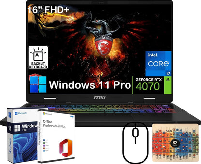 MSI Crosshair Gaming Laptop - 16" FHD+ IPS Display, with Office Lifetime, Geforce RTX 4070, Intel 16-Core I7-14650Hx, 64GB DDR5 RAM, 2TB SSD, Backlit KB, Wi-Fi, Windows 11 Pro, W/Cefesfy Accessories