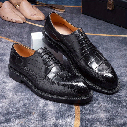 Men's Cowhide Casual Business Shoes with Crocodile Stitching