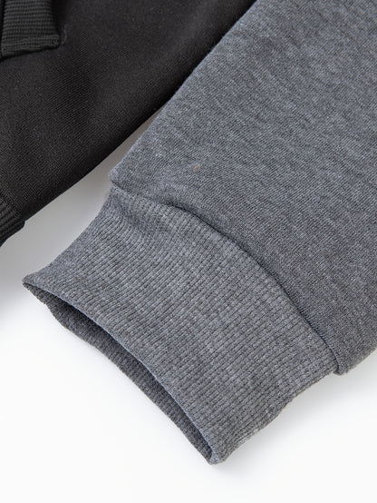 Տղամարդու ոճային գունային բլոկներով վերնաշապիկ՝ առօրյա, կայծակաճարմանդով և գլխարկով սվիտեր՝ առջևի գրպաններով, երկար թևքերով և երիզներով՝ շագանակագույն և սև դիզայնով, հարմարավետ աշնանային և ձմեռային հագուստի համար։