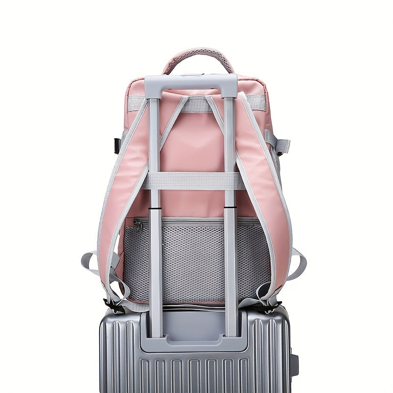 Multi-Functional Travel Backpack for Women, Casual Style, Large Capacity, Lightweight, USB Charging, Adjustable Straps, Shoe Compartment, Zipper Closure, Polyester Lining, Sewing Thread Detail, Wet Wipe Clean, for Business Tr