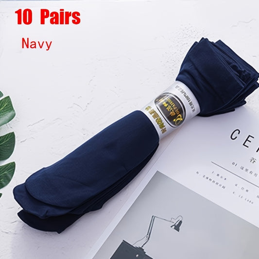 10 Pairs of Men'S Solid Color Thin Round Neck Thin Socks, Comfortable And Breathable, Suitable for Daily And Outdoor Wear, Suitable for Spring And Summer!