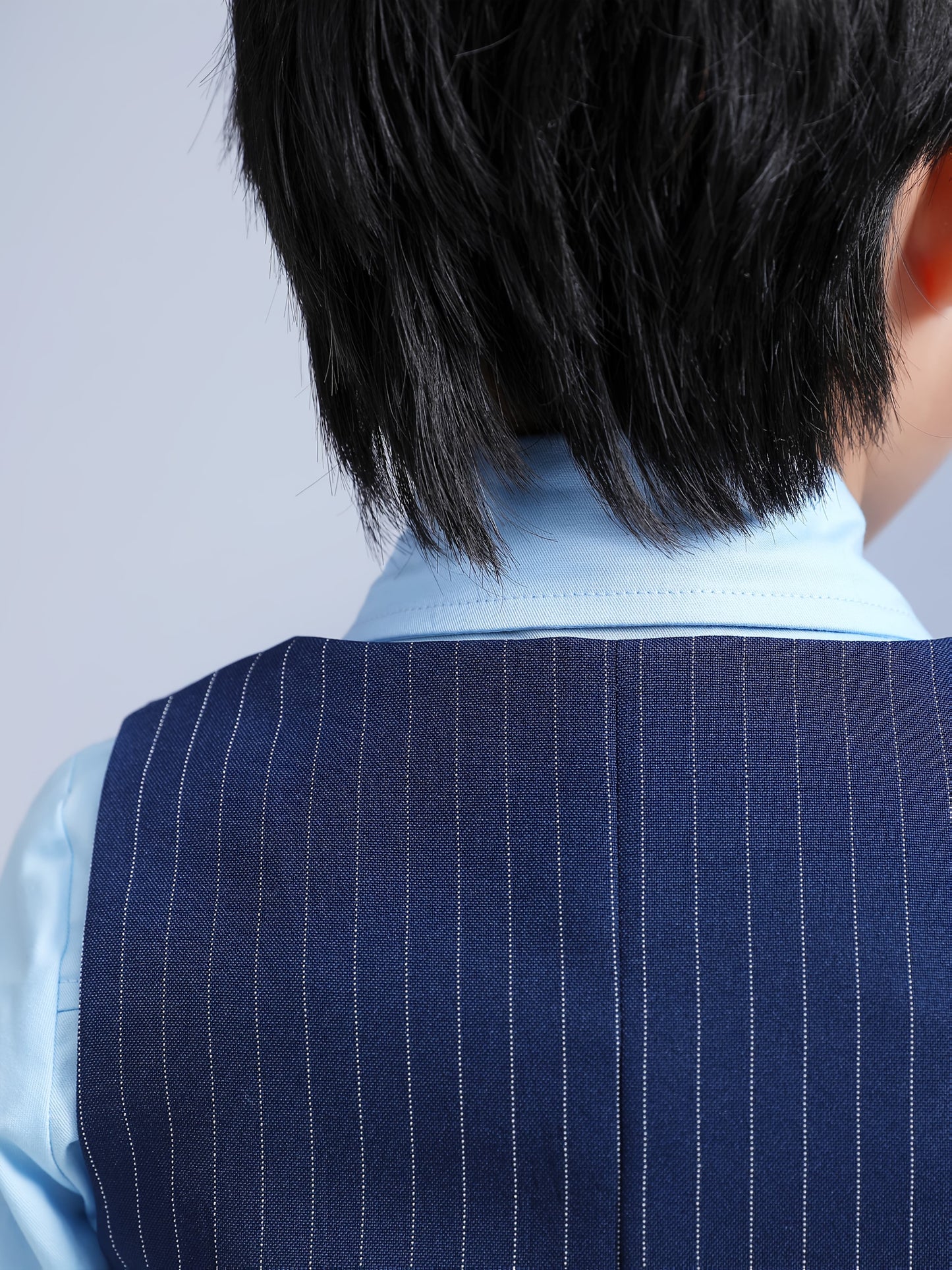 Boys Korean-Style Formal Outfit Set with Striped Vest & Bow Tie