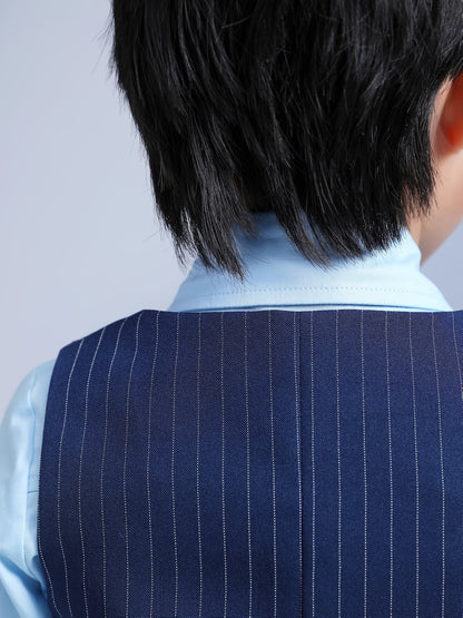 Boys Korean-Style Formal Outfit Set with Striped Vest & Bow Tie