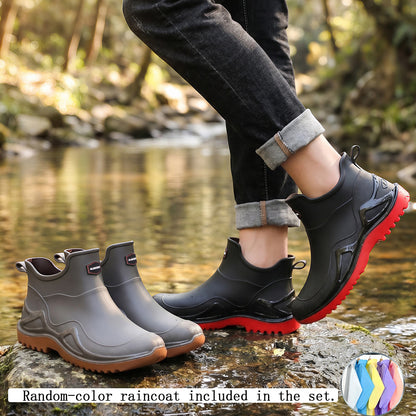 Men's Lightweight Short Rain Boots with Slip-On Comfort