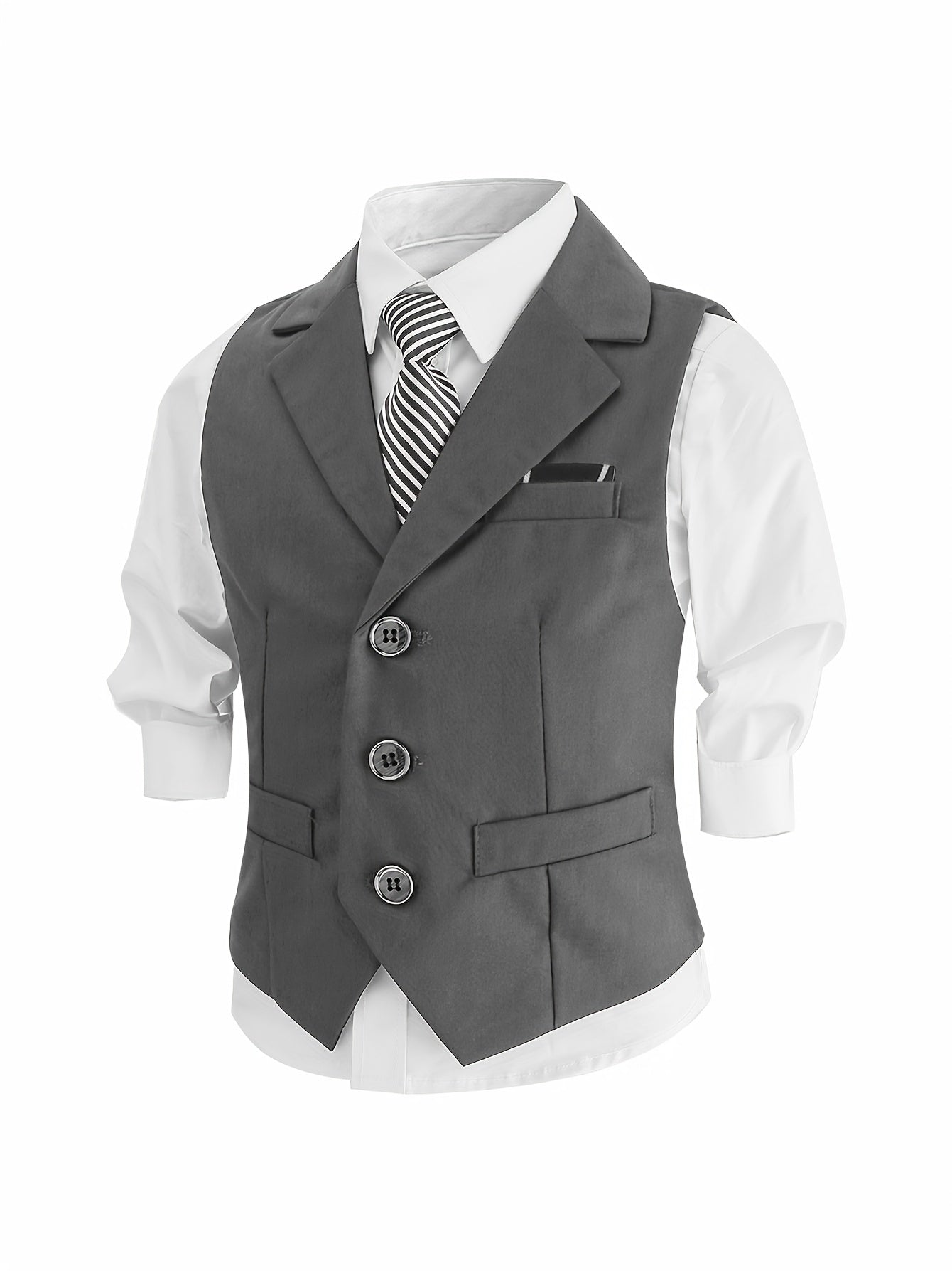 Boys' Summer Casual Dress Set with Vest, Pants & Tie