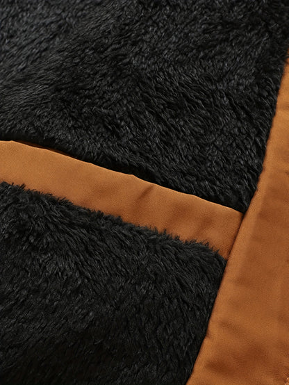 Men's Thermal Insulated Full-Zip Baseball Jacket with Full-Zip Closure - Heavyweight Winter Coat, Brown/White colorblock, Lining - Streetwear Outerwear for Casual & Formal Events - Compatible with Hoodies & Jackets (Men's Fas