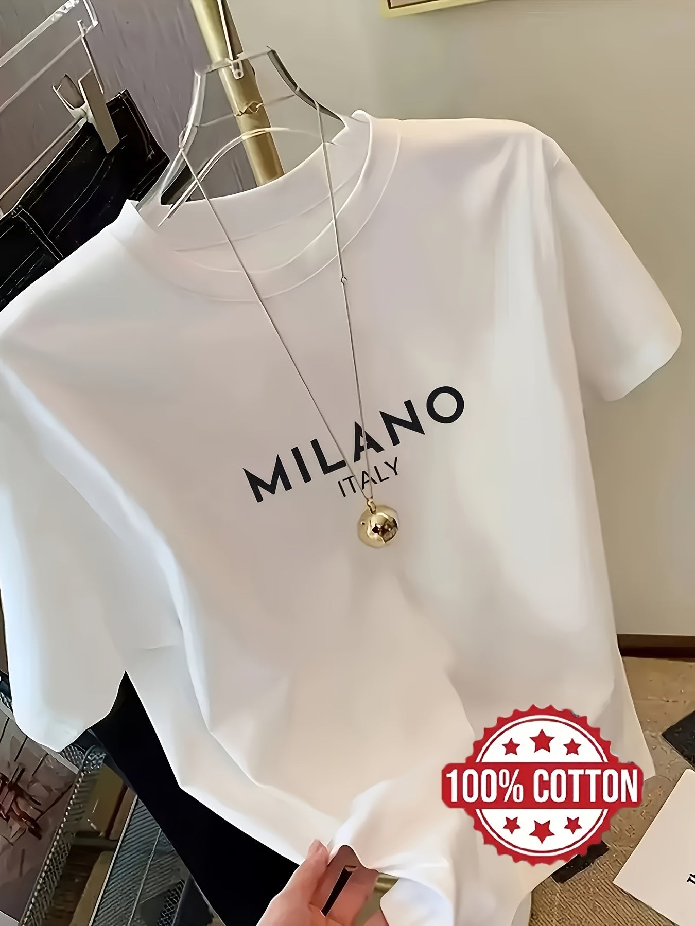 Women’s Oversized 100% Cotton Milan Letter Print T-Shirt