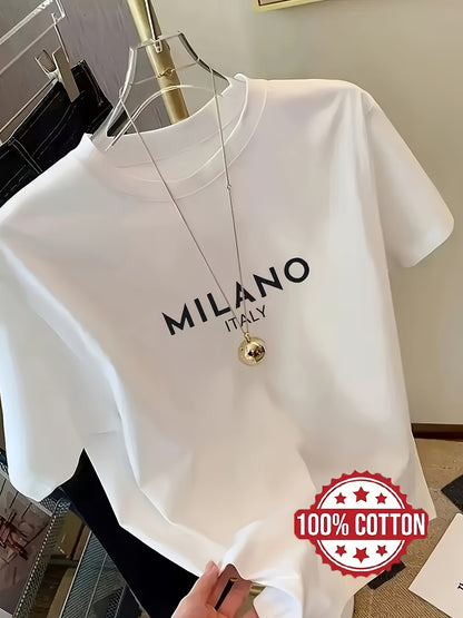 Women’s Oversized 100% Cotton Milan Letter Print T-Shirt