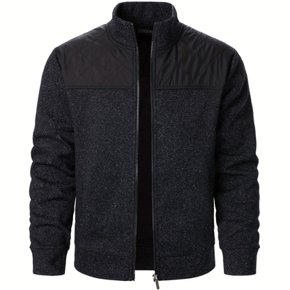 Men's Blocking Quilted Jacket For Spring And Autumn, Casual Stylish Outdoor Stand Collar Coat As Gift