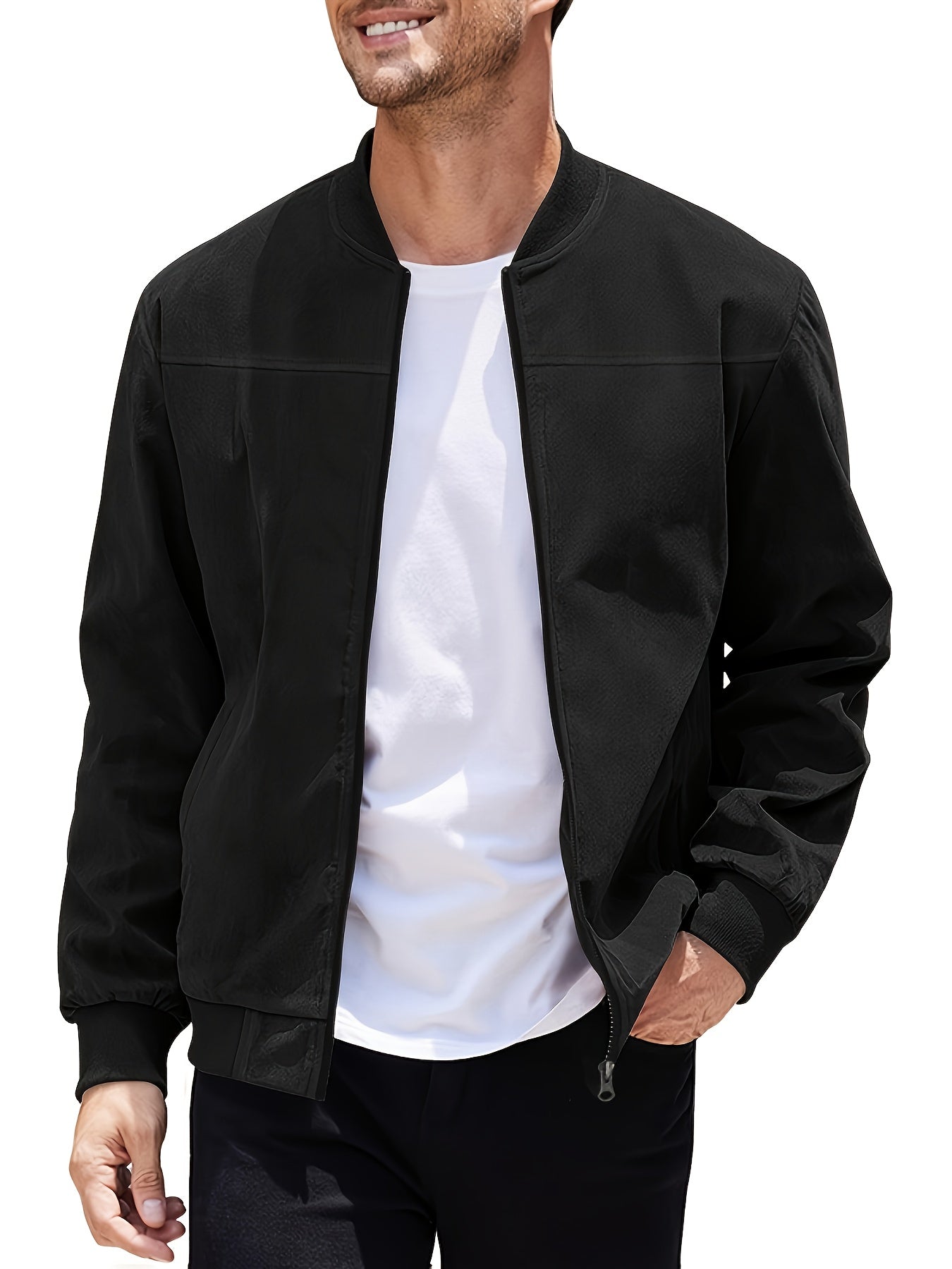 Men's Casual Corduroy Zipper Jacket with Stand Collar