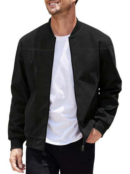 Men's Casual Corduroy Zipper Jacket with Stand Collar