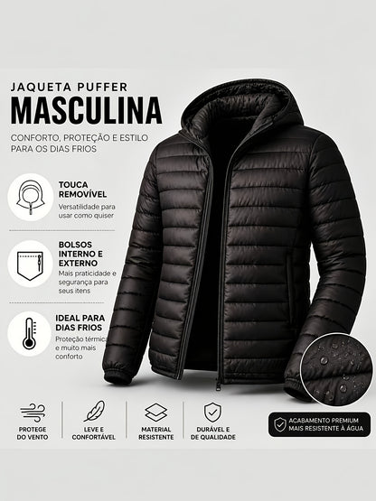 Men's Lightweight Packable Quilted Hooded Jacket for Winter