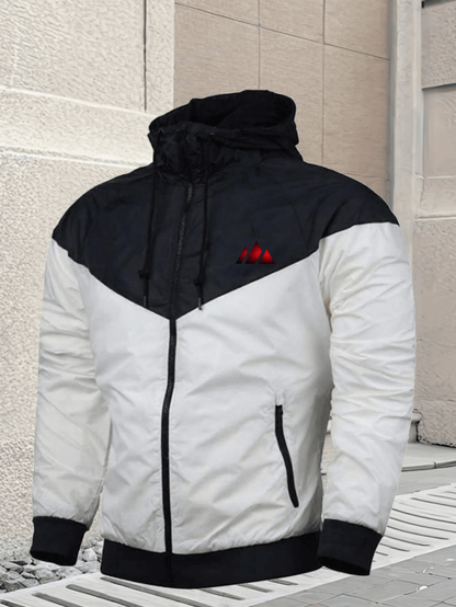 Men's Casual Hooded Zipper Jacket with Gradient Mountain Print