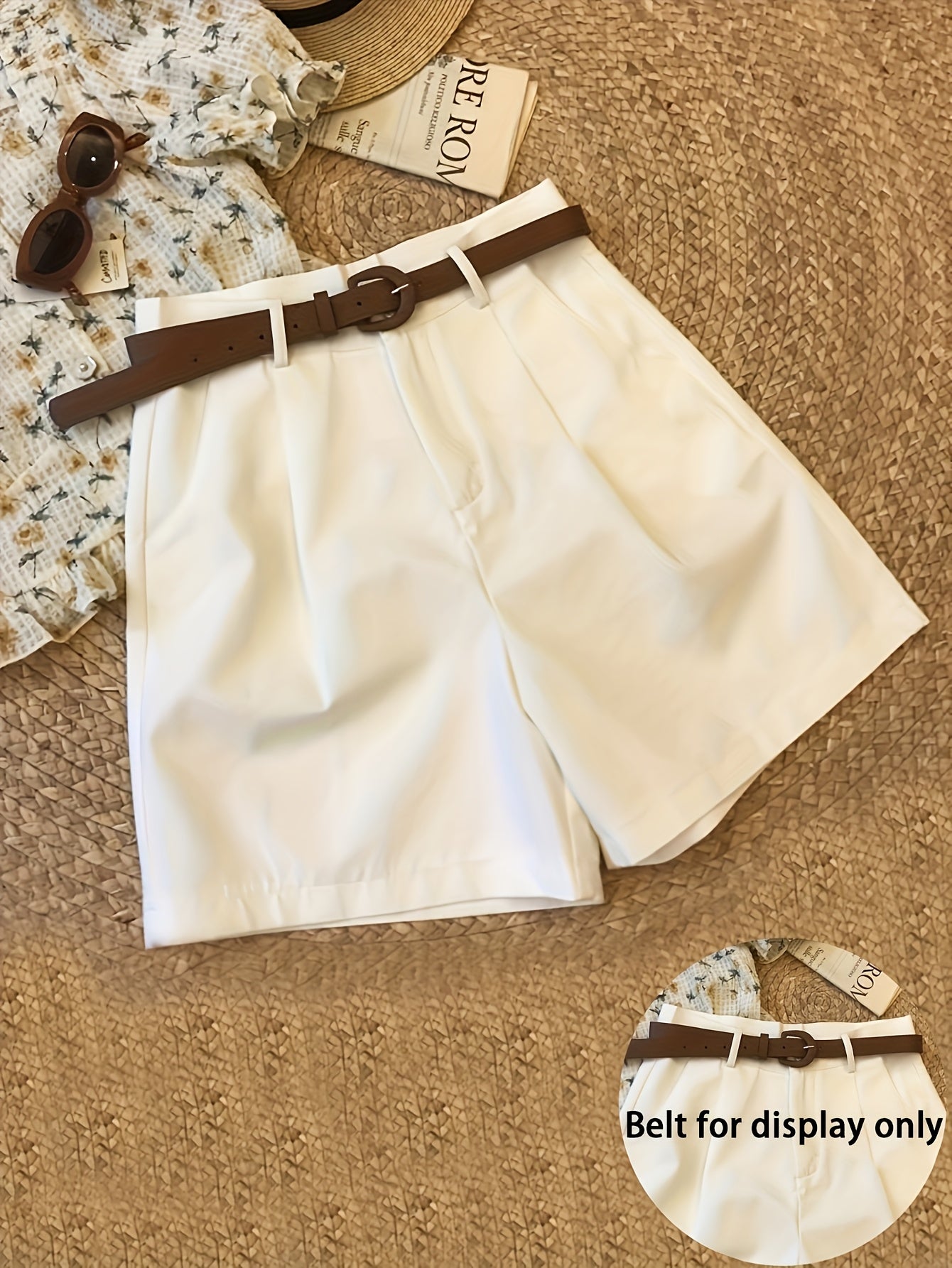 Women's Elegant White Wide Short Shorts with Diagonal Pocket