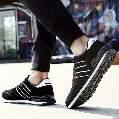 Men's Trendy Solid Old School Style Sneakers, Comfy Non Slip Casual Lace Up Shoes For Men's Outdoor Activities