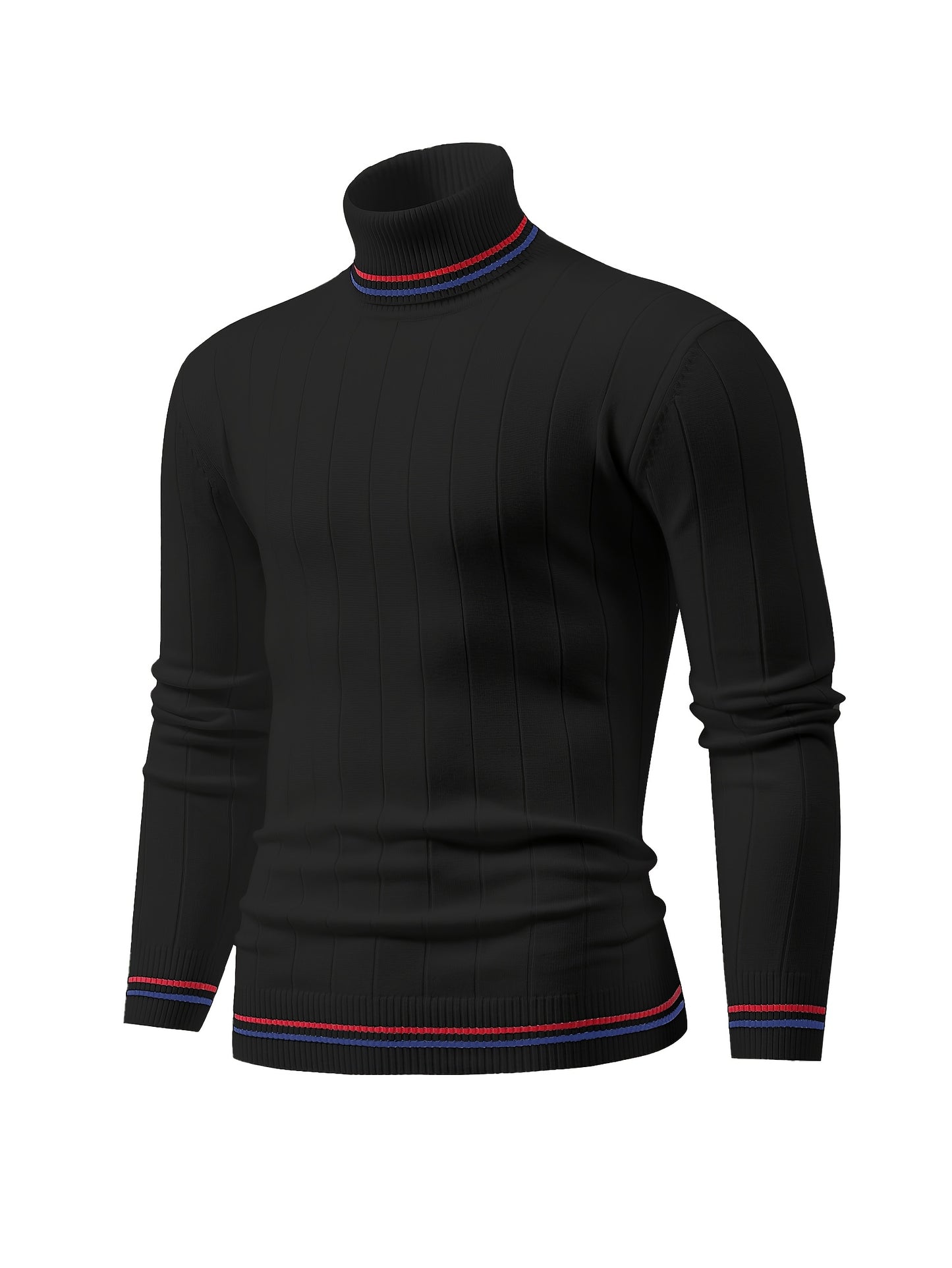 Temujin OBM Men's College Style Fashion New Color Block Striped High Neck Knit Long Sleeve Pullover Sweater