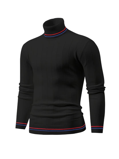 Temujin OBM Men's College Style Fashion New Color Block Striped High Neck Knit Long Sleeve Pullover Sweater
