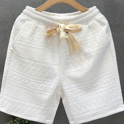 Men's Casual Drawstring Shorts - Breathable Polyester Blend, Perfect for Summer Outings & Hiking