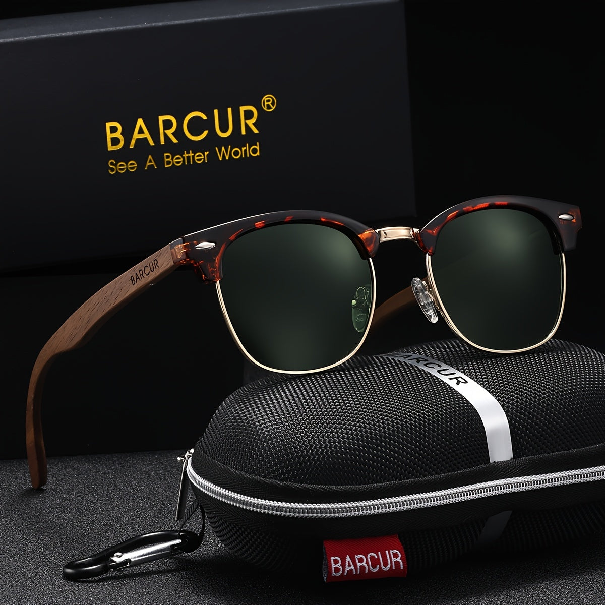 Vintage Polarized Square Sunglasses with Walnut Wood Legs