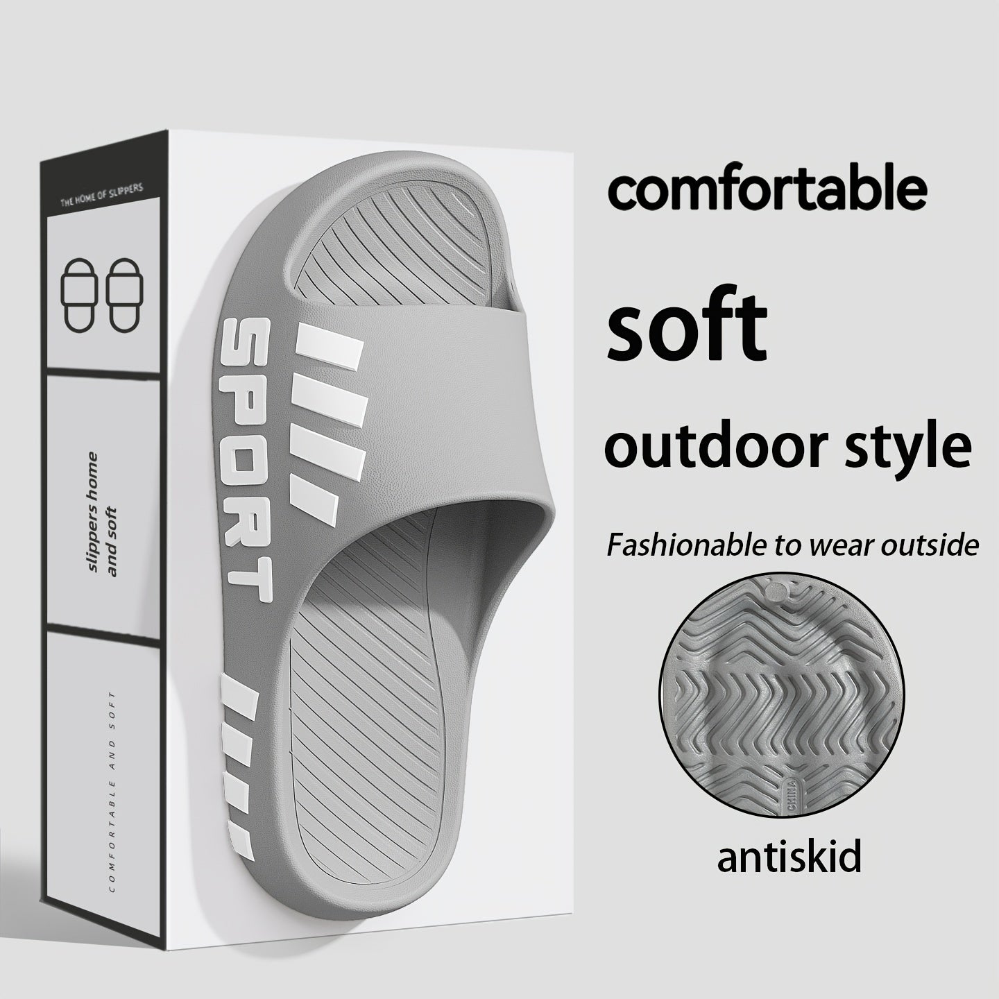 Men's stylish sports flip-flops, indoor non-slip couple slippers, casual and comfortable EVA material slippers, available in large sizes 48-49 - ayq