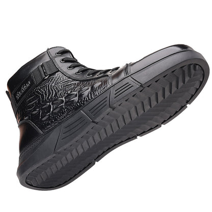 Men'S Versatile High-Top Boots, Featuring a Simple Lace-Up Design And Work Boot Style, with Slip-Resistant, Durable Thick Soles And Crocodile Texture Details, Suitable for Outdoor Travel And Daily Office Wear, Ideal for Use D