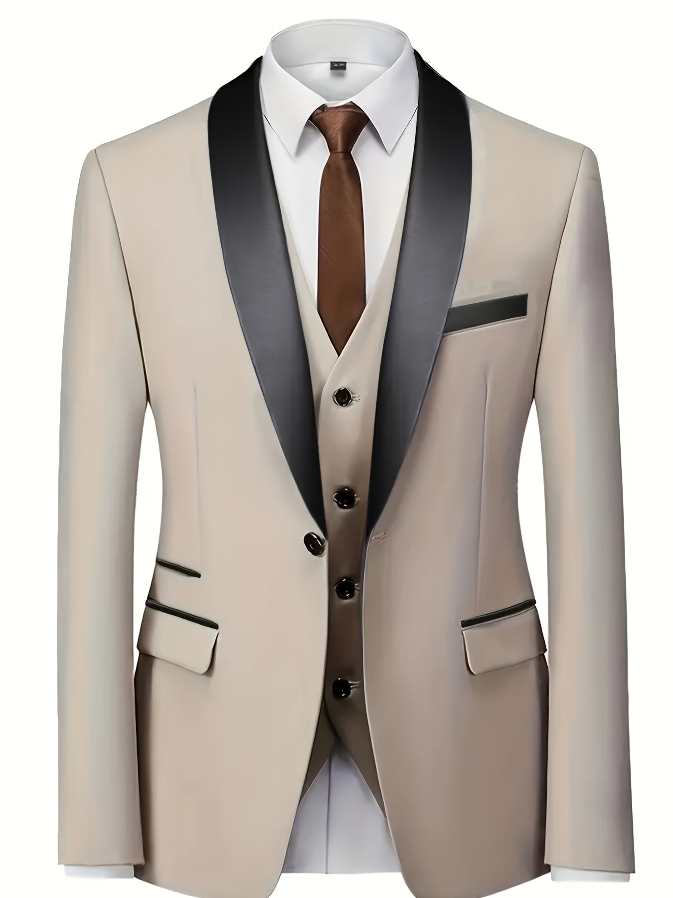 Men's Slim-Fit Notch Lapel 3-Piece Suit with Vest and Pants