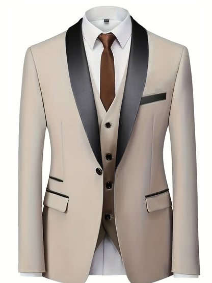 Men's Slim-Fit Notch Lapel 3-Piece Suit with Vest and Pants