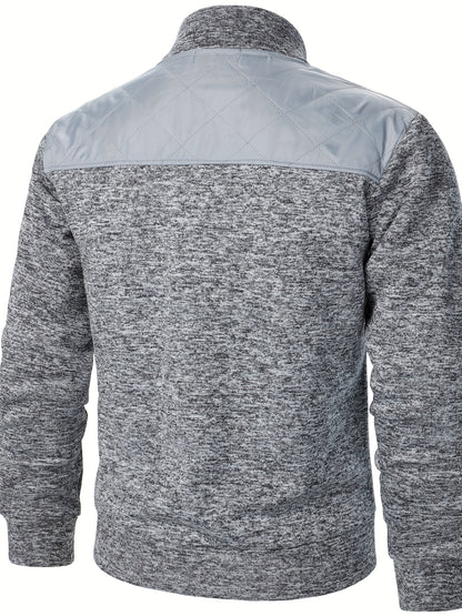 Men's Casual Quilted Polyester Jacket with Stand Collar