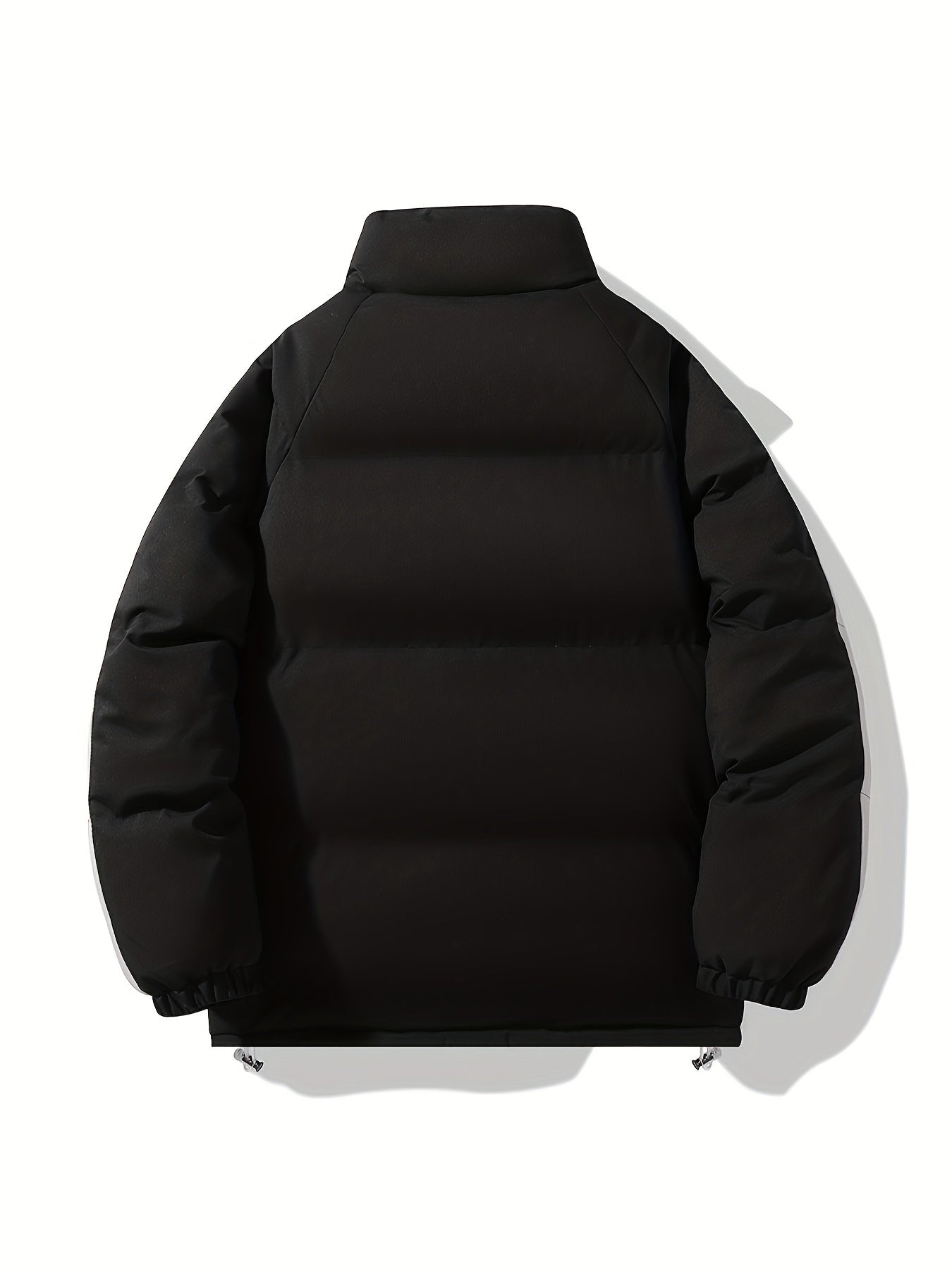 Տղամարդու երկկողմանի ձմեռային բաճկոն՝ հաստացված, կանգուն օձիքով, կայծակաճարմանդով և «MADEASURABLE» և «I CONUT» գրությամբ, սև և սպիտակ, սովորական չափսի՝ աշնանային և ձմռան համար, աշնանային վերնազգեստ, համարձակ գրություն, դիմացկուն գործվածք