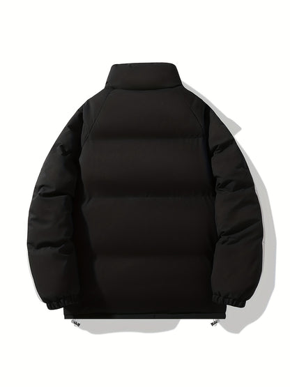 Տղամարդու երկկողմանի ձմեռային բաճկոն՝ հաստացված, կանգուն օձիքով, կայծակաճարմանդով և «MADEASURABLE» և «I CONUT» գրությամբ, սև և սպիտակ, սովորական չափսի՝ աշնանային և ձմռան համար, աշնանային վերնազգեստ, համարձակ գրություն, դիմացկուն գործվածք