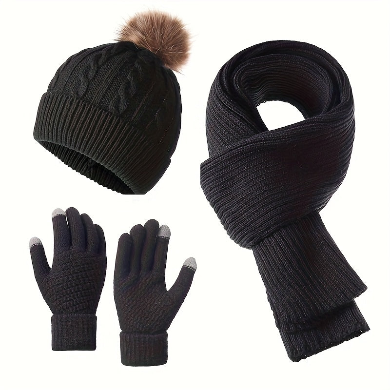 3pcs Set - Adult Warm Set Winter Hat Scarf Gloves, a Three-In-One Comfortable Set Integrating Hat And Scarf, Cold And Frost Protection, Suitable for Daily Commute, Shopping And Outdoor Activities