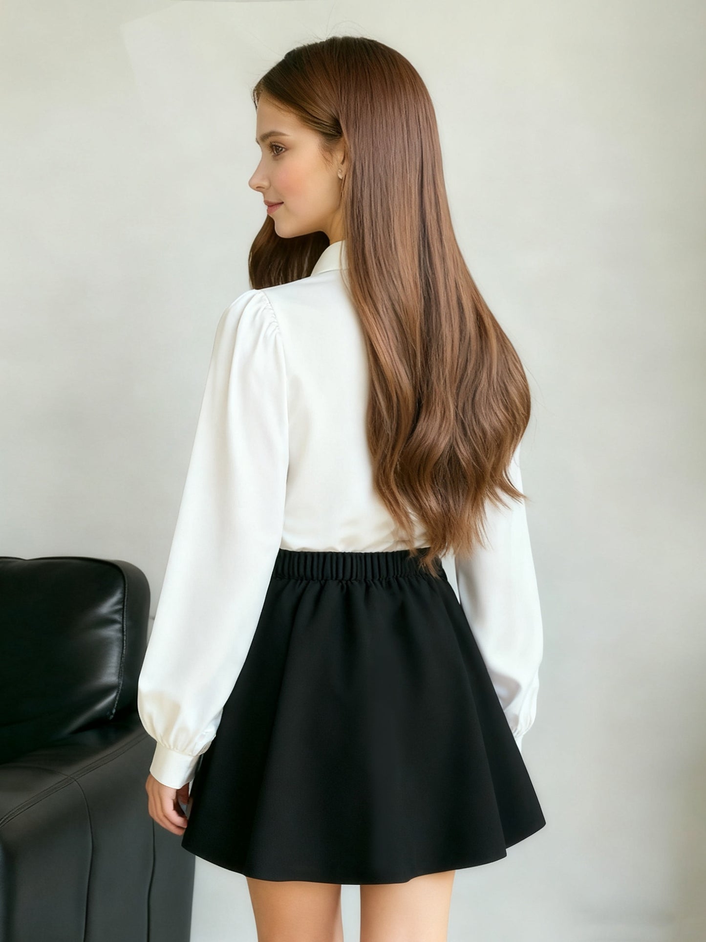 Girls' Two-Piece Spring Outfit with Collared Blouse & Pleated Skirt