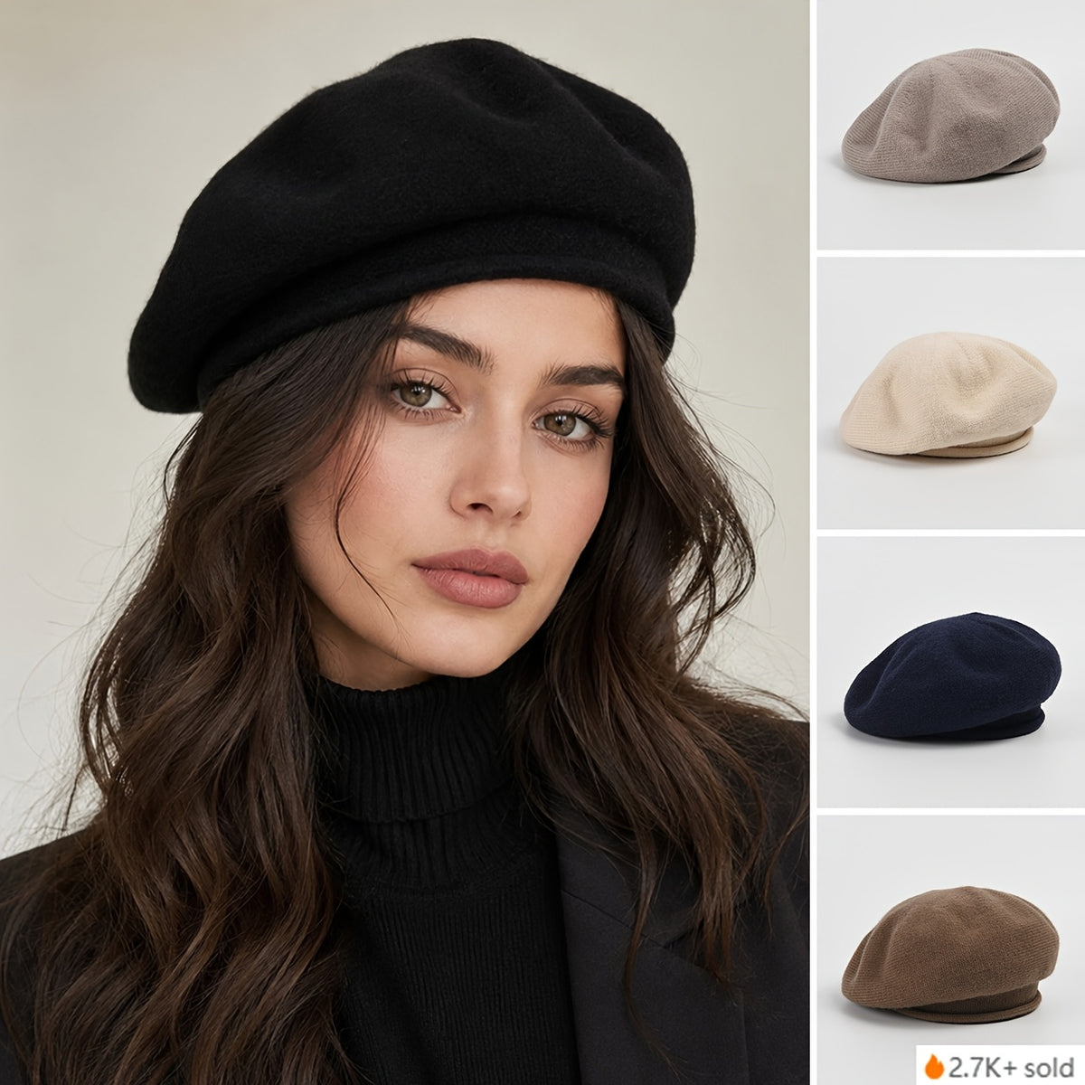 Womens Lightweight French Beret Hat Soft Elastic Knit Cap