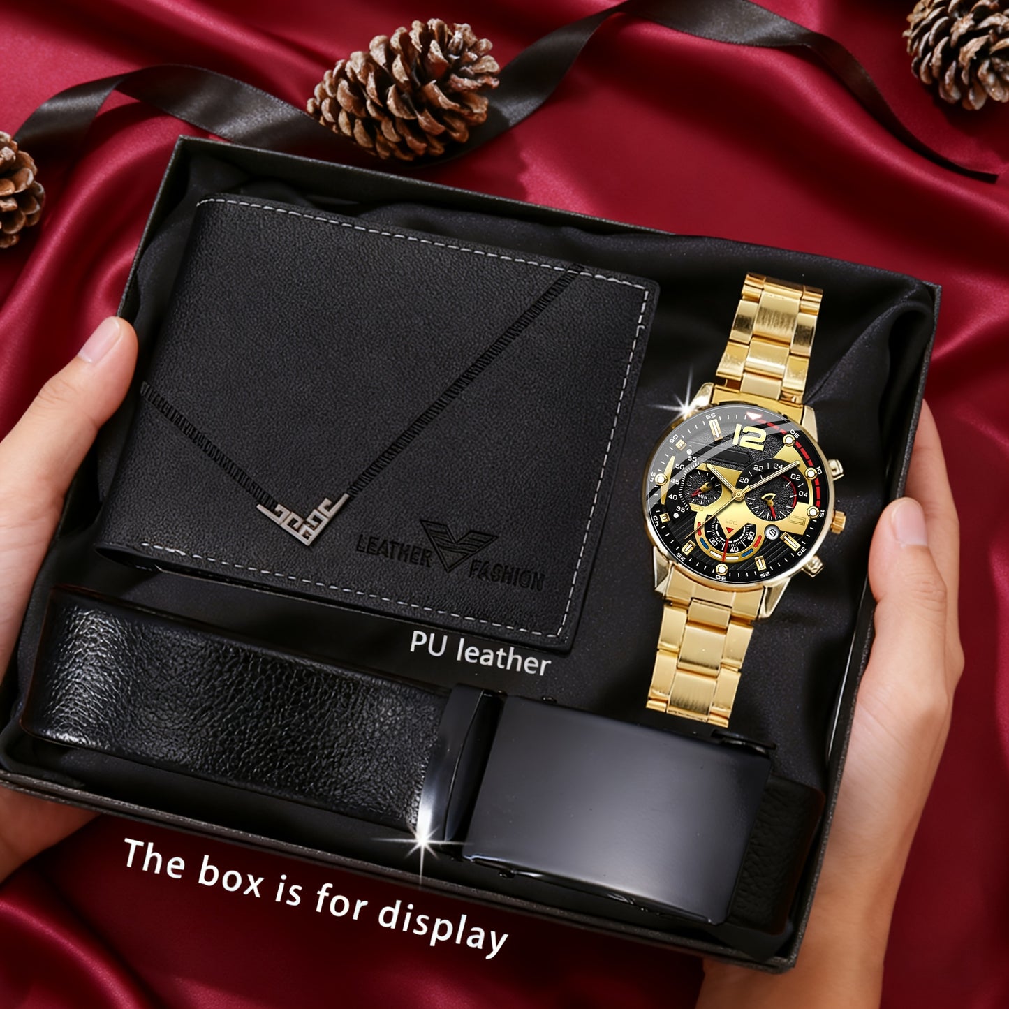 3 հատ տղամարդու ժամացույցի, գոտու, դրամապանակի հավաքածու | Նորաձև, գործնական, հանգստի, սպորտային, գեղեցիկ և նորաձև, հատուկ մշակված տղամարդկանց համար, առանց նվերի տուփի