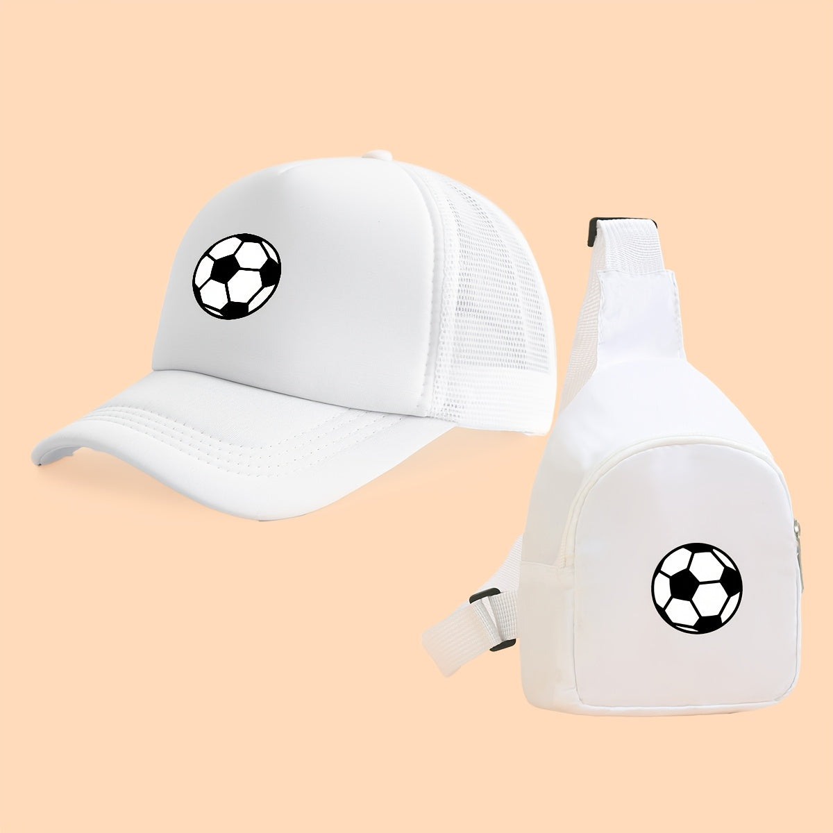 Kids Breathable Soccer Print Baseball Cap & Crossbody Bag Set