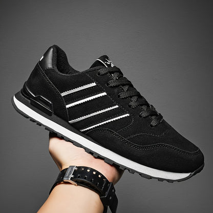 Men's Breathable Mesh Running Shoes - Versatile Korean Style Casual Sneakers with Striped Design, Durable Non-Slip Rubber Sole for Outdoor Activities, Daily Wear & Exercise - Light Gray with Blue Accents, Lace-Up Closure