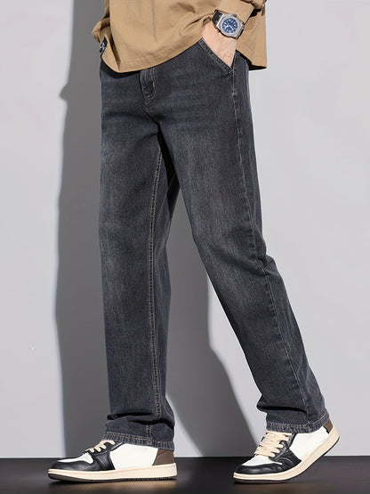 Denim Men's Jeans - Casual, Stretchable, Solid Pattern, Regular Length, Suitable for All Seasons, Water Washed, Regular Fit, Conventional Style, Made for Men