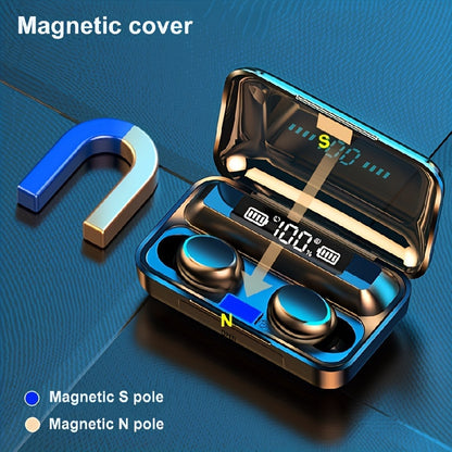 In-Ear TWS Wireless Earbuds with 9D HiFi Stereo Sound, HD Mic, Voice Call, Touch Control, LED Display Charge Case, 800mAh USB Rechargeable Lithium Battery for Gaming - Non, Tangle-Free Cable Included