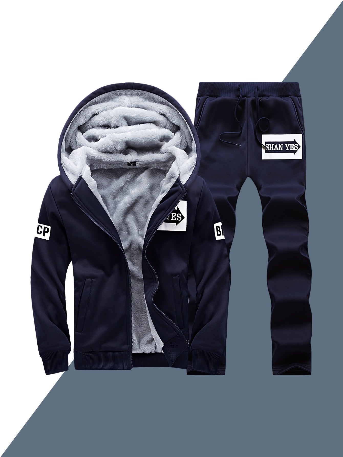 2pcs Men's -Lined Sportswear Set, Thickened Men's Casual Sportswear Set, Men's Sportswear Top and Bottom Set, Hooded Sweatshirt and Casual Sport Pants, -Lined and Thickened, Warm and Cold-Resistant, Suitable for Autumn and Wi - ayq