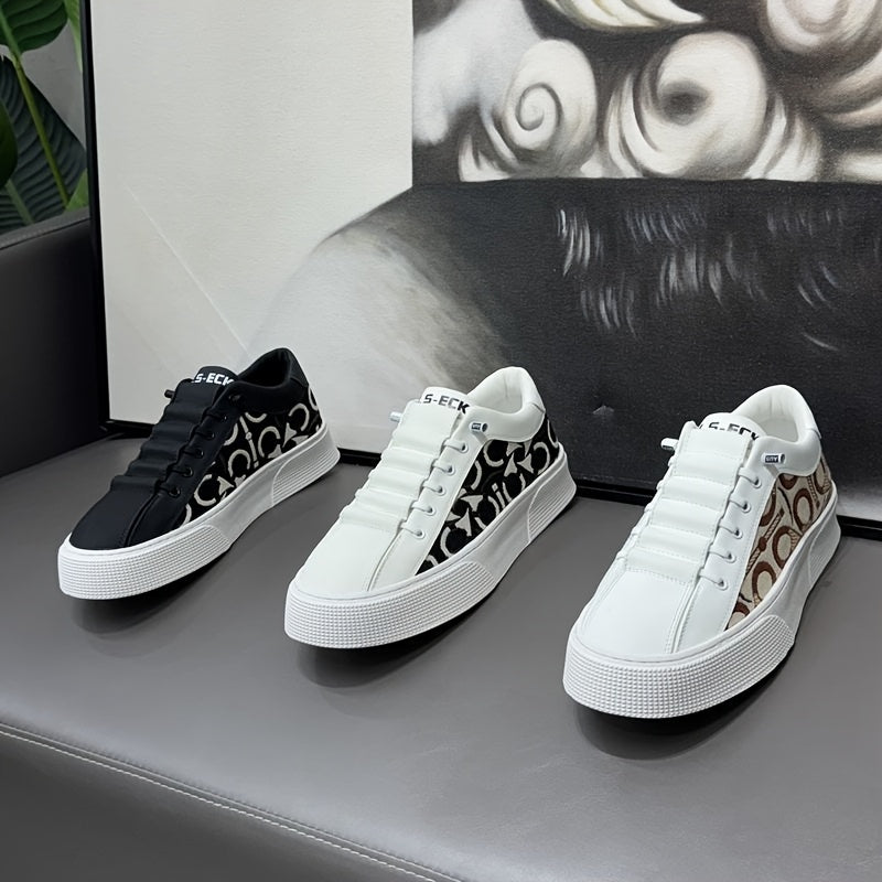 2025 New Men's Spring Slip-On White Sneakers, Breathable Casual Shoes with Embroidered Print, Trendy Footwear - ayq